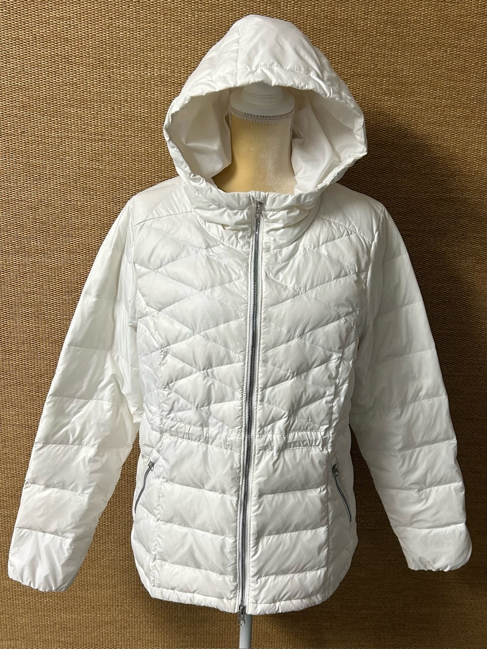 Athleta Goose Down Puffer Jacket Womens Large White Quilted